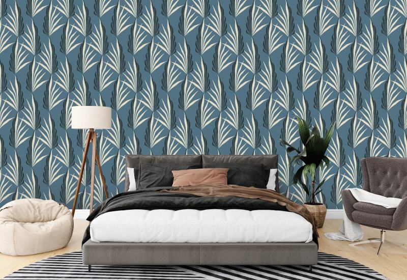 Palmier Areca Papier peint Early Morning Blue