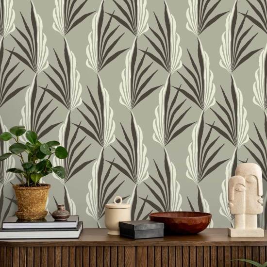 Areca-palm Warm grijs behang