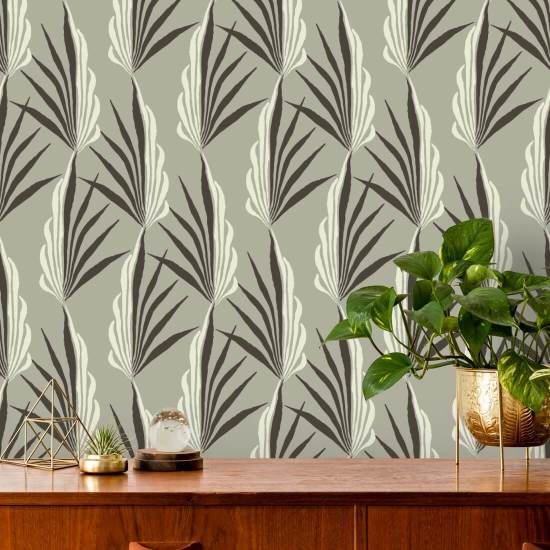 Areca Palm Warm Gray Wallpaper