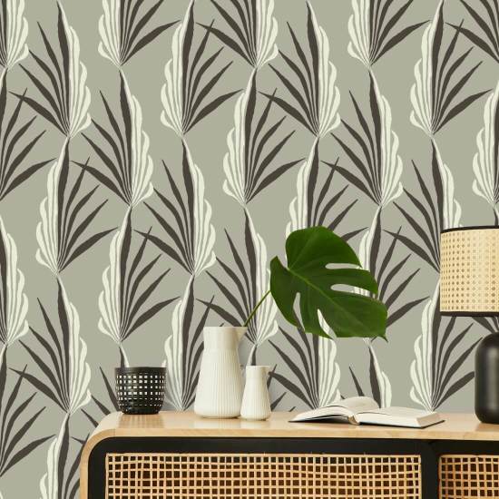 Areca-palm Warm grijs behang