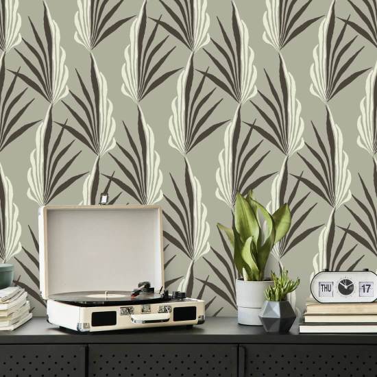 Areca-palm Warm grijs behang