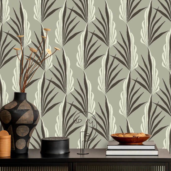 Palma Areca Carta da parati grigia calda