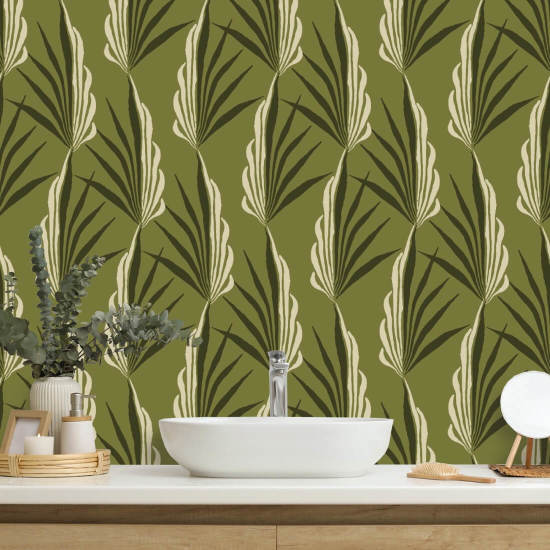 Areca-palm Licht olijfkleurig behang