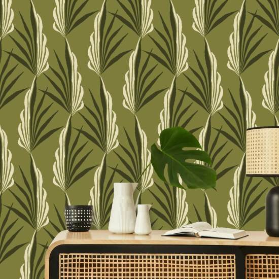 Areca-palm Licht olijfkleurig behang