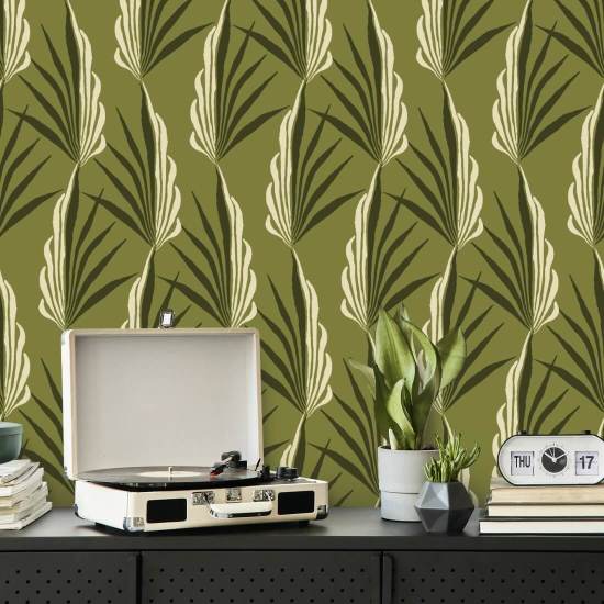 Areca-palm Licht olijfkleurig behang