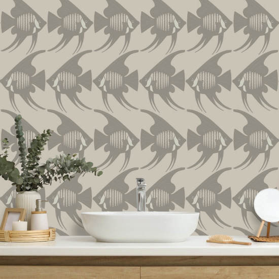 Angel Fish Taupe Wallpaper