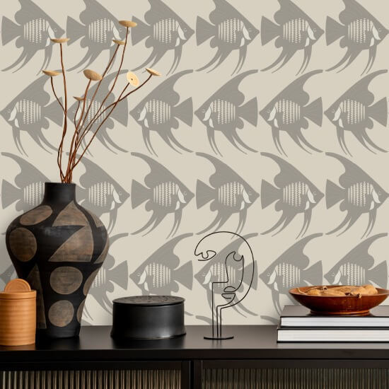 Angel Fish Taupe Wallpaper