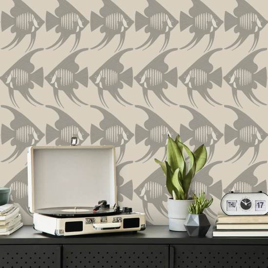Angel Fish Taupe Wallpaper