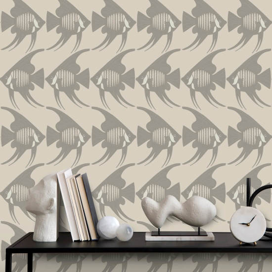 Angel Fish Taupe Wallpaper