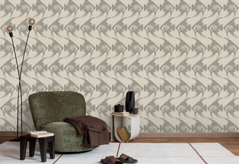Angel Fish Taupe Wallpaper