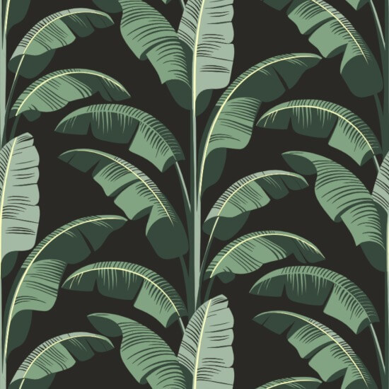 Banana Leaf Black Green Wallpaper