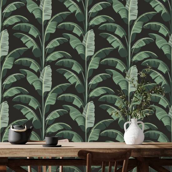 Feuille de bananier Papier peint noir et vert