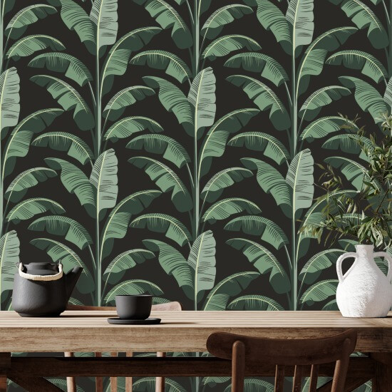 Banana Leaf Black Green Wallpaper