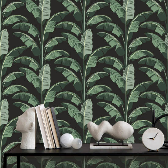 Folha de banana Papel de parede verde preto