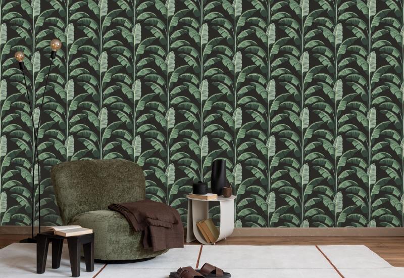 Banana Leaf Black Green Wallpaper