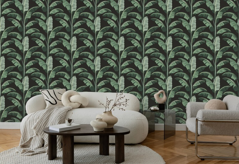 Banana Leaf Black Green Wallpaper