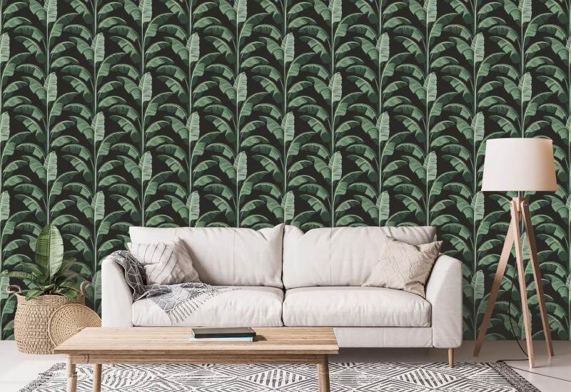 Folha de banana Papel de parede verde preto