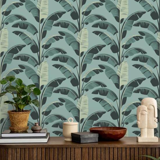 Feuille de bananier Papier peint bleu