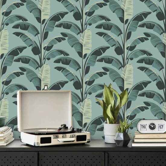 Bananenblad Blauw behang