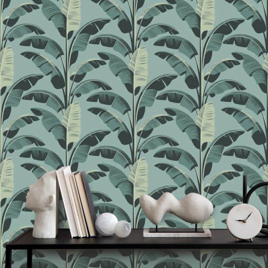 Bananenblad Blauw behang