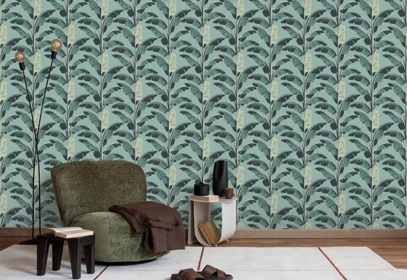 Bananenblatt Blaue Tapete