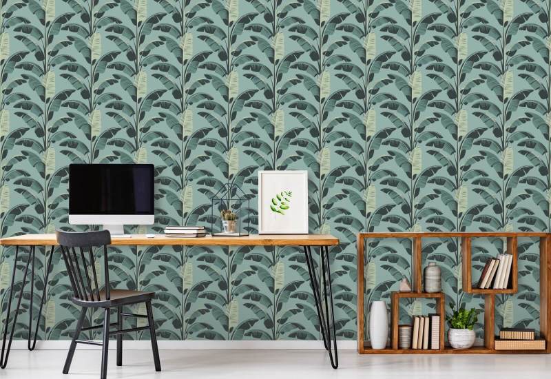 Bananenblad Blauw behang