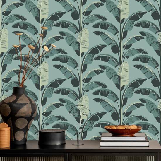 Folha de banana Papel de parede azul