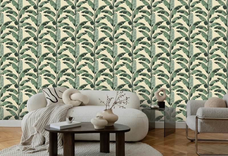 Bananenblad Champagne-behang