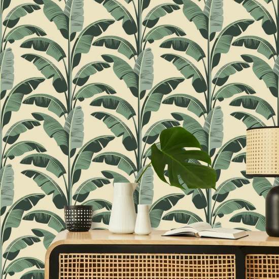 Bananenblad Champagne-behang