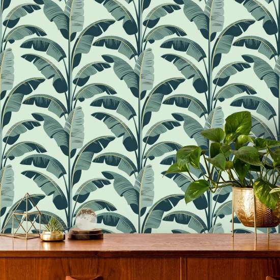 Folha de banana Papel de parede verde