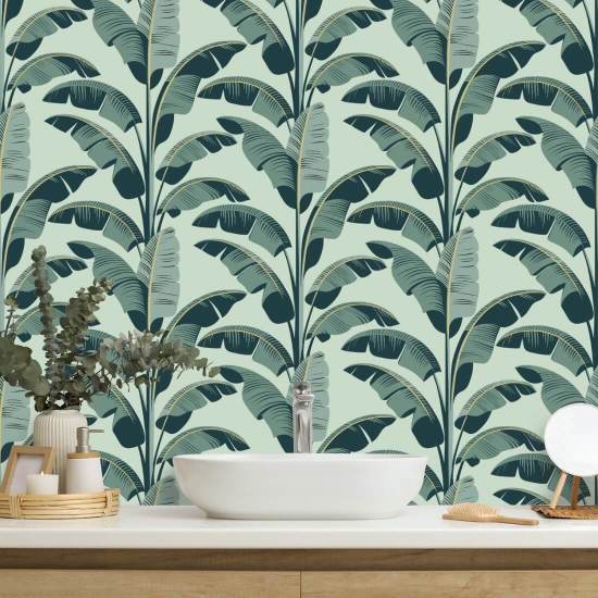 Bananenblad Groen behang