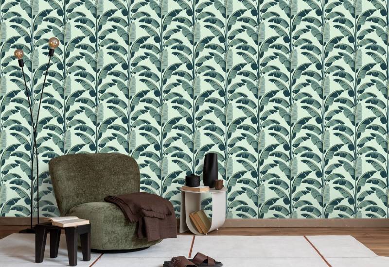 Bananenblad Groen behang