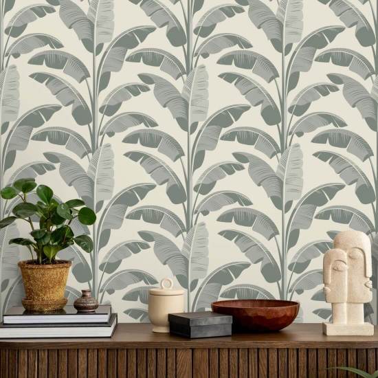 Bananblad Sage Grey Baggrund