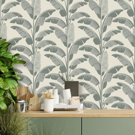 Banana Leaf Sage Gray Wallpaper