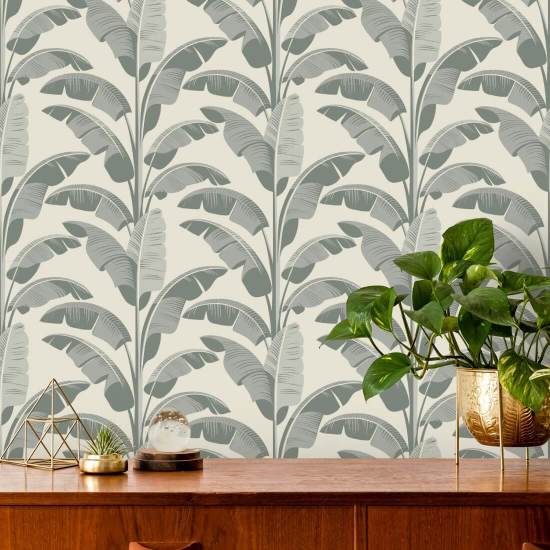 Folha de banana Papel de parede Sage Grey