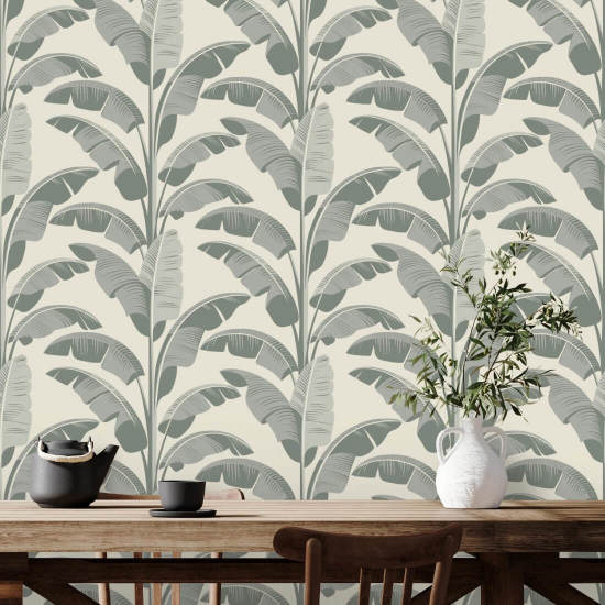 Folha de banana Papel de parede Sage Grey