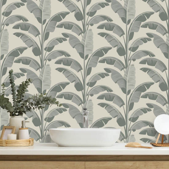 Banana Leaf Sage Gray Wallpaper