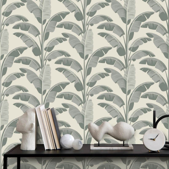 Feuille de bananier Papier peint Sage Grey