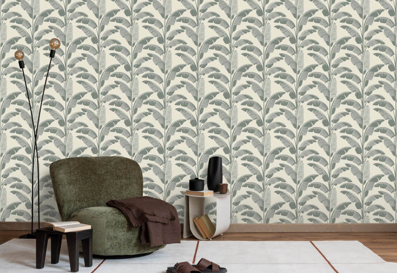 Banana Leaf Sage Gray Wallpaper