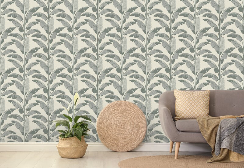 Banana Leaf Sage Gray Wallpaper