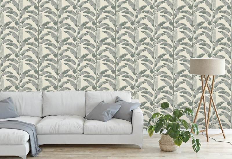 Bananenblad Sage Grey Wallpaper