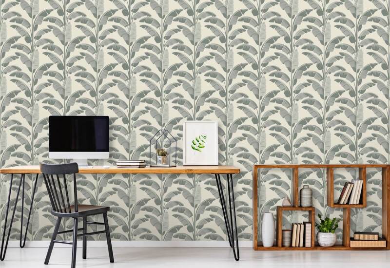 Banana Leaf Sage Gray Wallpaper