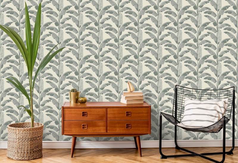 Banana Leaf Sage Gray Wallpaper