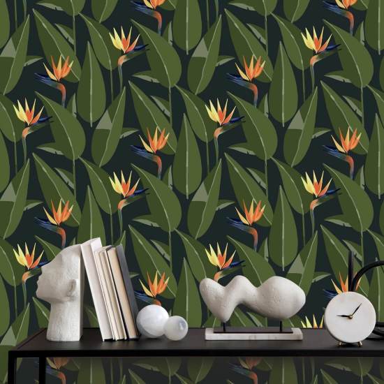 Paradijsvogels Zwart behang