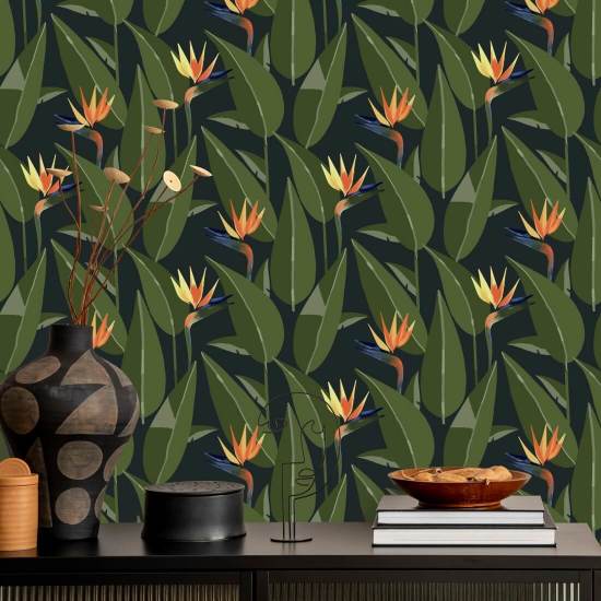 Paradijsvogels Zwart behang