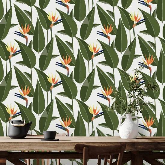 Birds of Paradise White Wallpaper