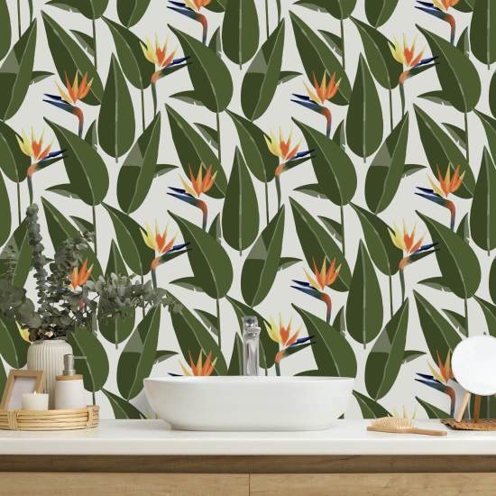 Birds of Paradise White Wallpaper