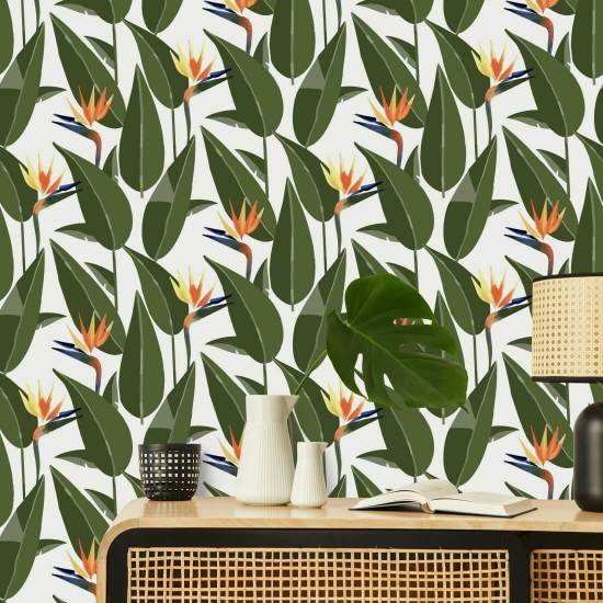 Oiseaux de paradis Papier peint blanc