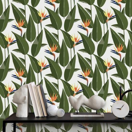 Oiseaux de paradis Papier peint blanc