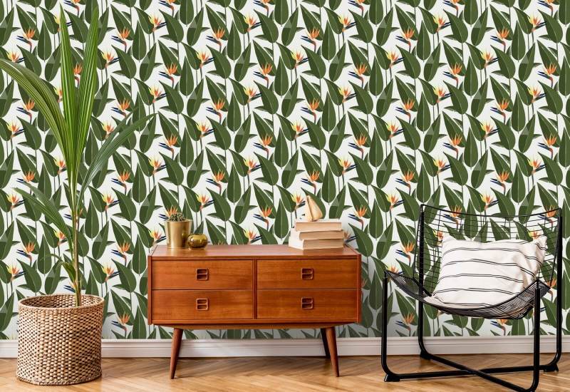 Paradijsvogels Wit behang